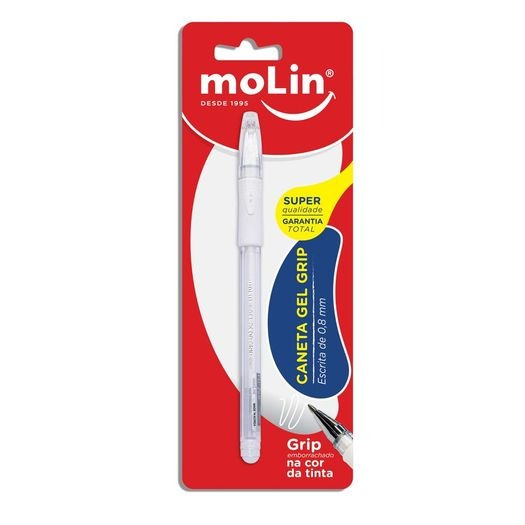 CANETA GEL BRANCA 0,8MM BLISTER - MOLIN