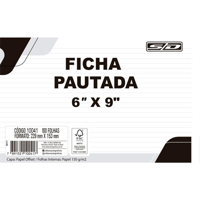 FICHA PAUTADA 6X9 229X153MM - 100 UNIDADES