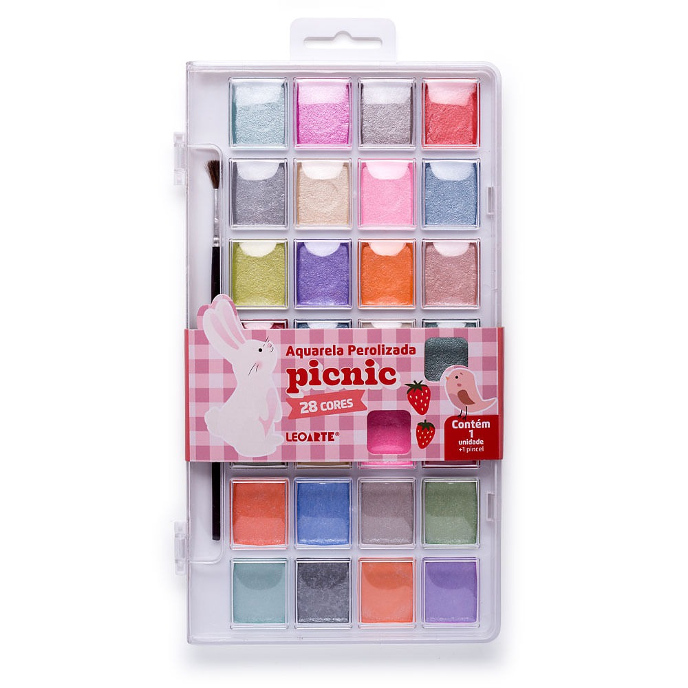 AQUARELA PEROLIZADA PICNIC - 28 CORES - ESTOJO + PINCEL