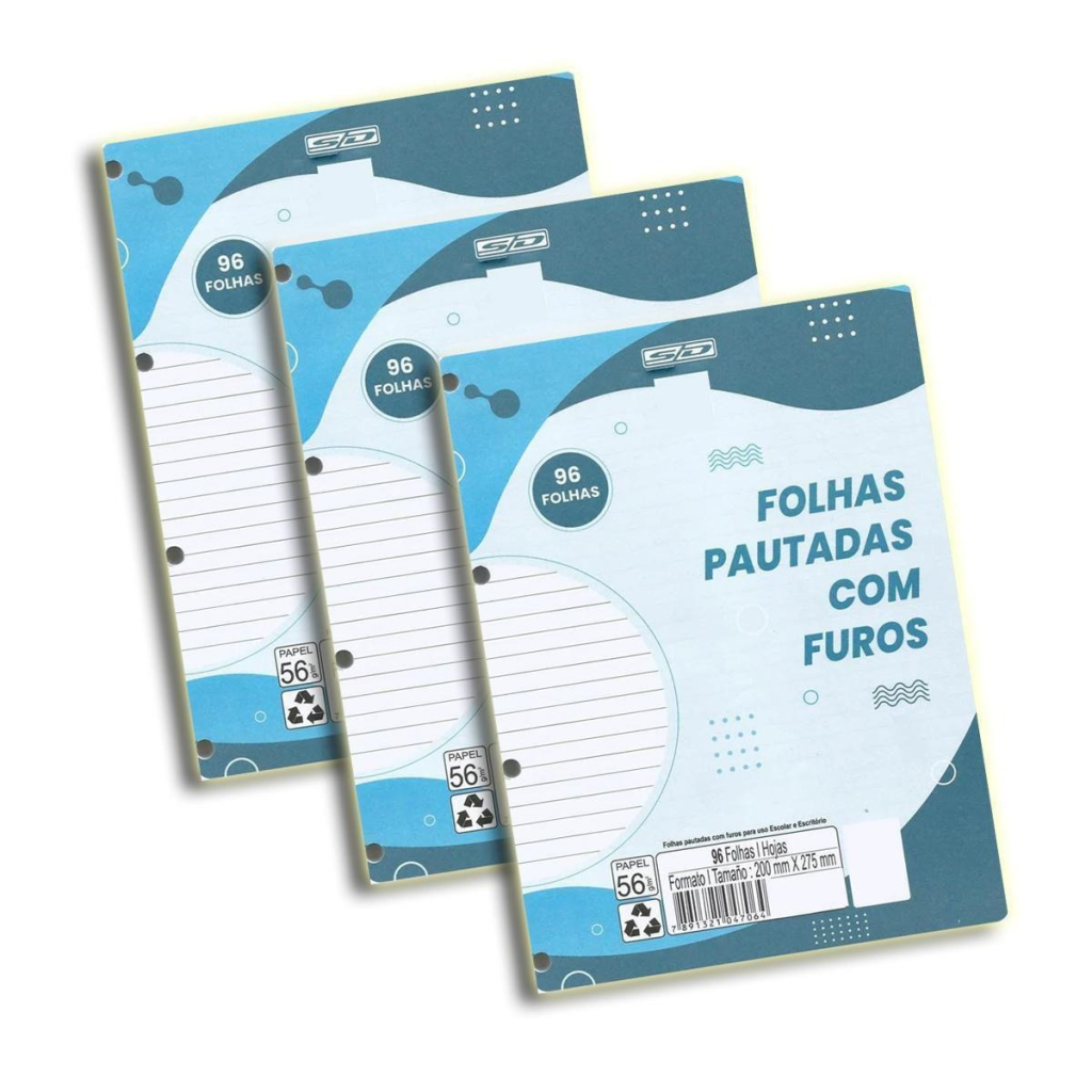BLOCO FOLHAS PAUTADAS C/FUROS 96F