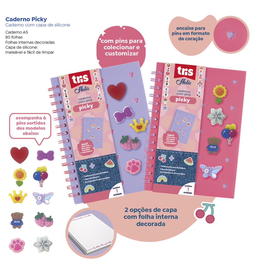 CADERNO SILICONE TRIS PICKY+PIN 80F