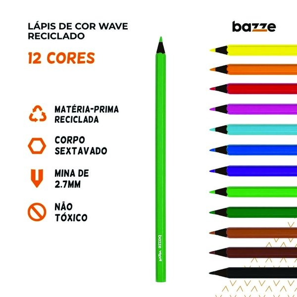LÁPIS DE COR BAZZE WAVE - 12 CORES