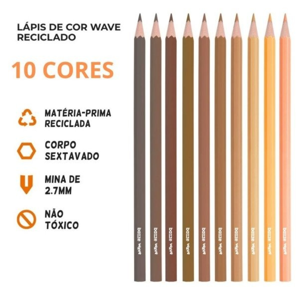 LÁPIS DE COR BAZZE WAVE TONS PELE - 10 CORES
