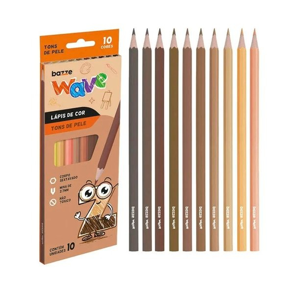 LÁPIS DE COR BAZZE WAVE TONS PELE - 10 CORES