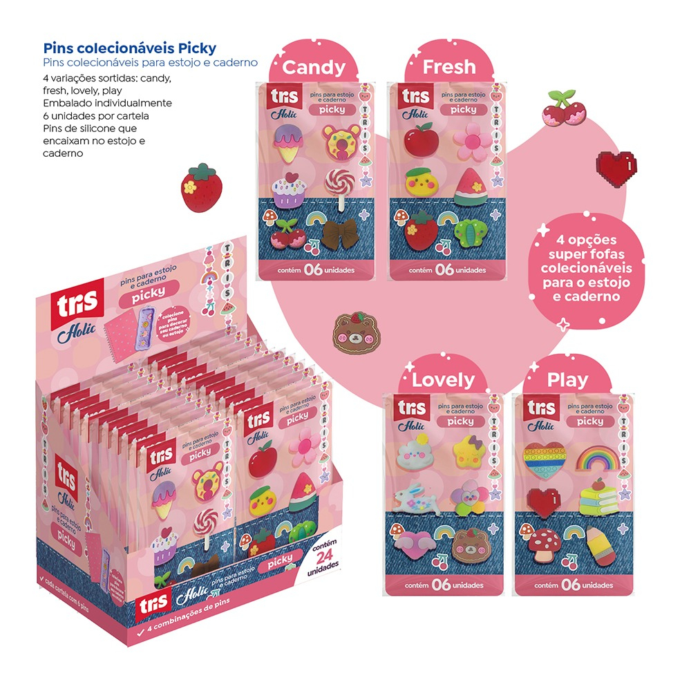 PINS TRIS HOLIC PICKY (CARTELA COM 6 UN)