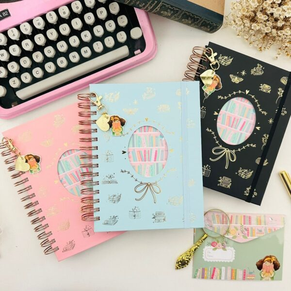 Diario de Leitura Dourado e Rosa Wire-o Reposicionavel