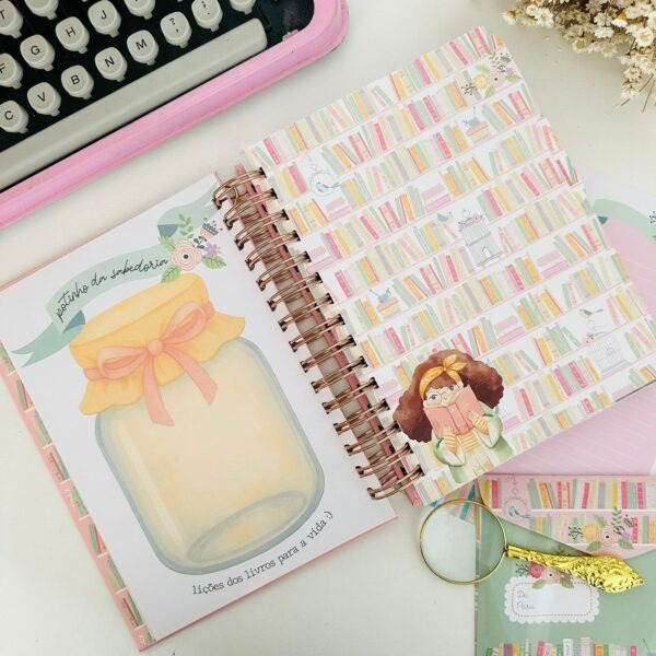 Diario de Leitura Dourado e Rosa Wire-o Reposicionavel