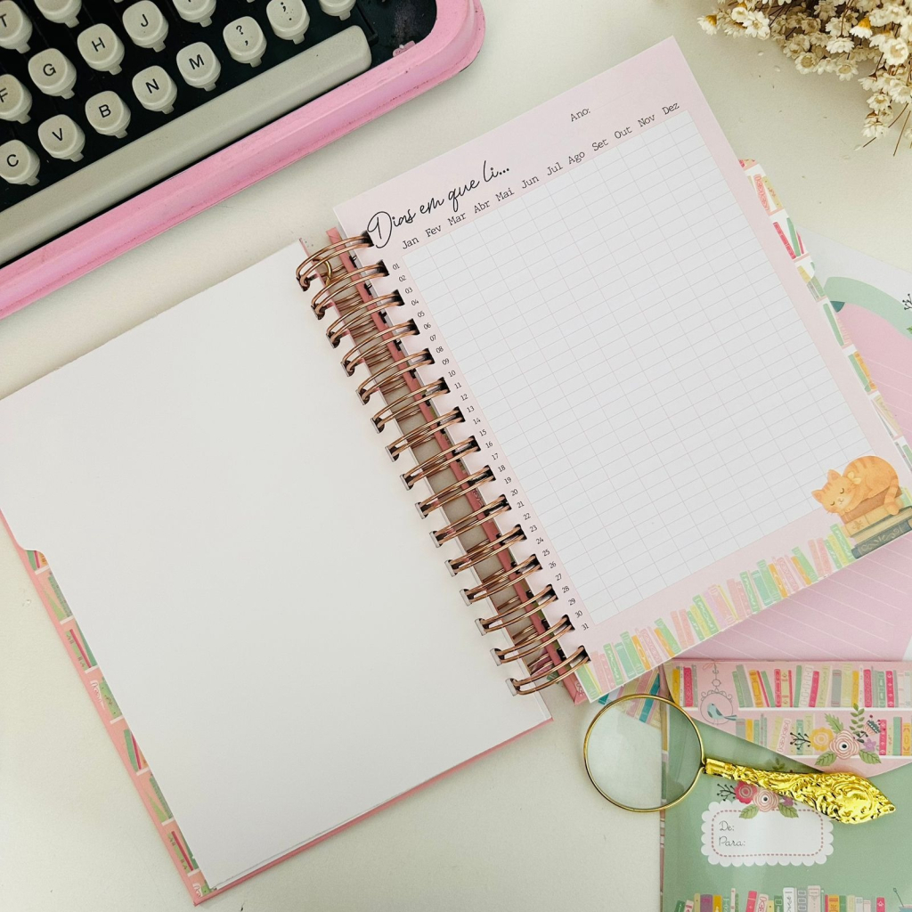 Diario de Leitura Dourado e Rosa Wire-o Reposicionavel
