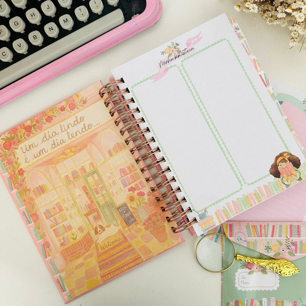 Diario de Leitura Dourado e Rosa Wire-o Reposicionavel