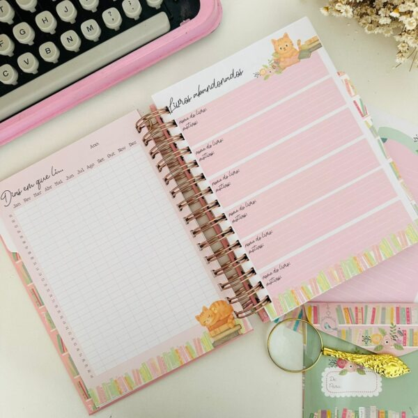 Diario de Leitura Dourado e Rosa Wire-o Reposicionavel