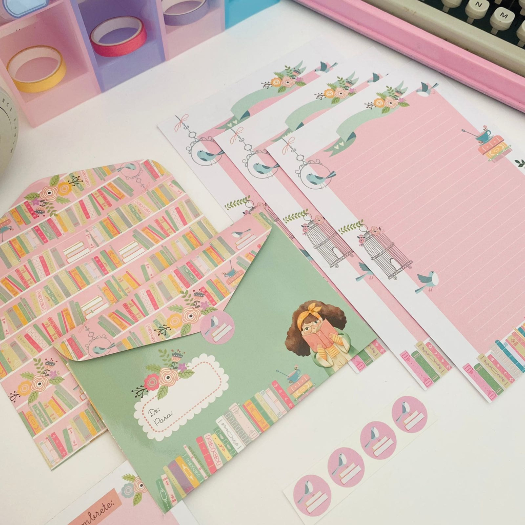 Kit Papeis de Carta com Envelopes La Palomita Amor por Livros