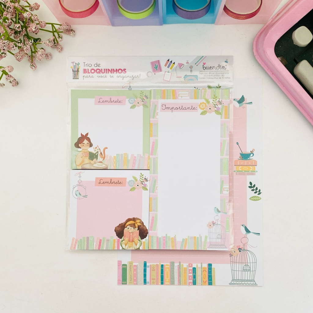 Trio de Bloquinhos com 40 Folhas Amor por Livros