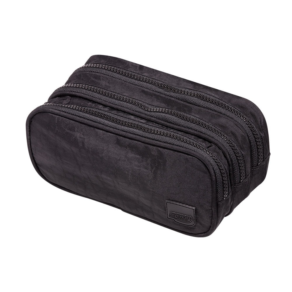ESTOJO - NYLON - 3 ZIPERS - PRETO