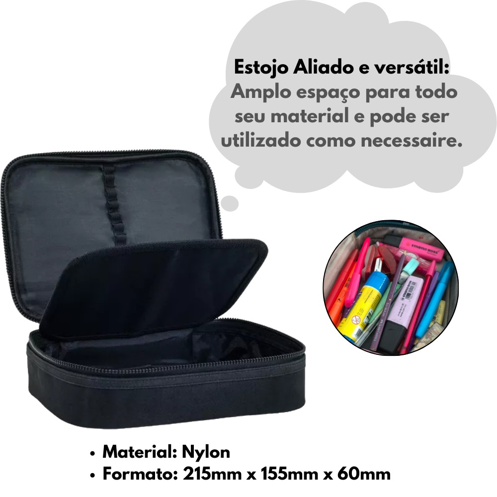 ESTOJO 100 PENS - NYLON - 1 ZIPER - PRETO