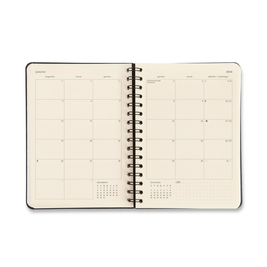 AGENDA PLANNER WIRE-O 2026 JARDIM DIARIA A5 PRETO