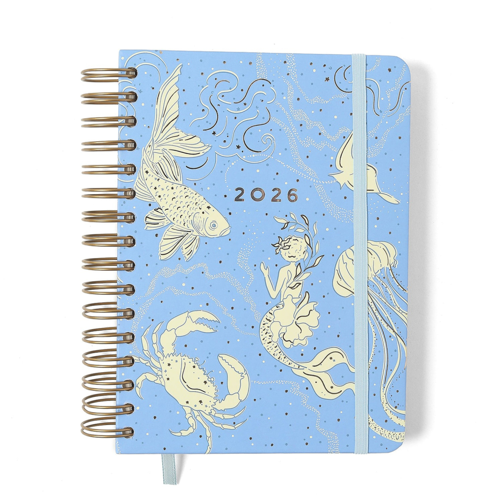 AGENDA PLANNER WIRE-O 2026 ORIGENS DIARIA A5 AQUA AZUL