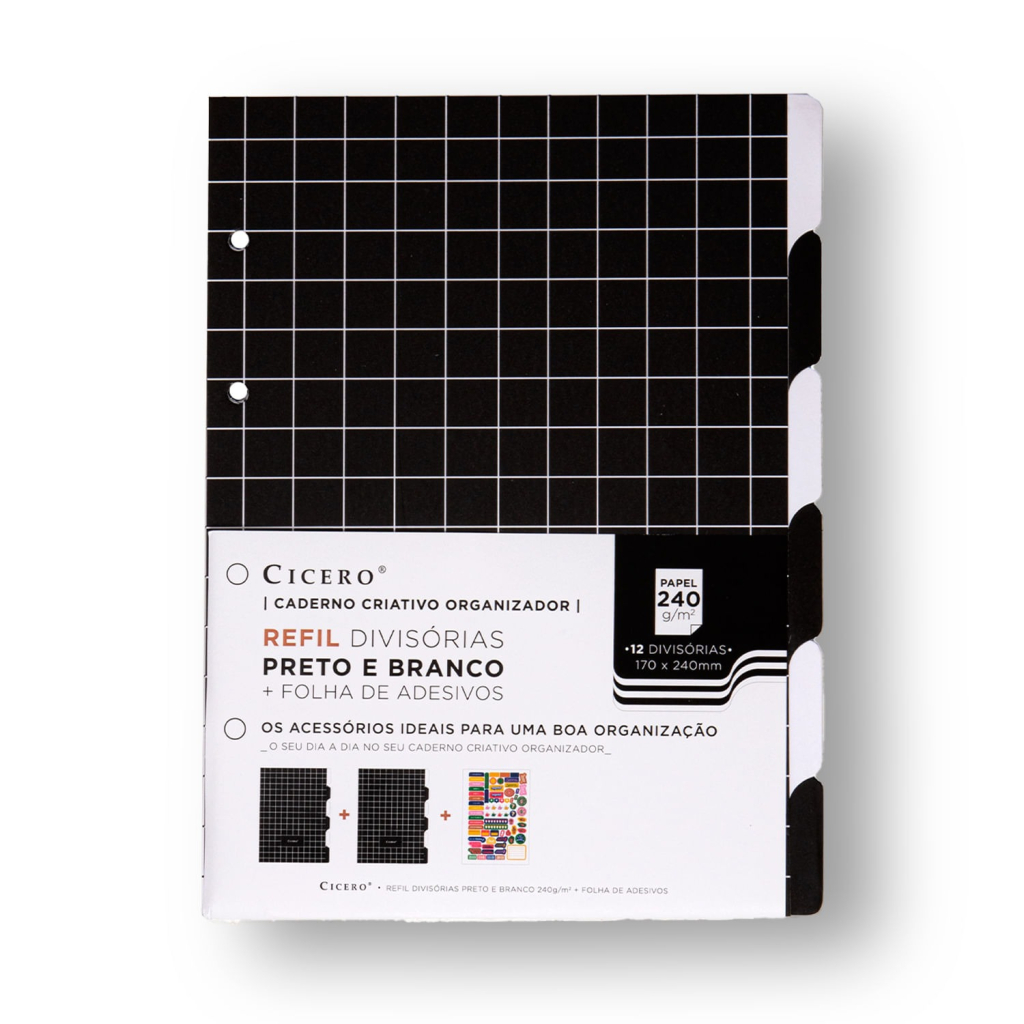 REFIL DIVISORIAS C/ ADESIVO CADERNO CRIATIVO 17X24 P&B