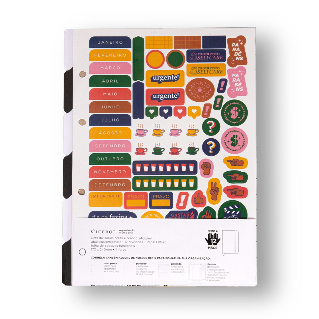REFIL DIVISORIAS C/ ADESIVO CADERNO CRIATIVO 17X24 P&B