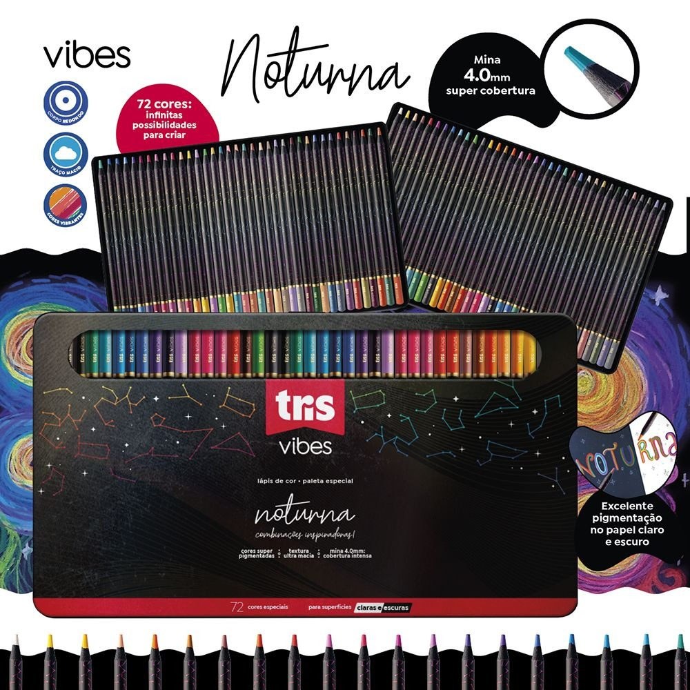 LATA DE LAPIS COR TRIS VIBES NOTURNA - 72 CORES