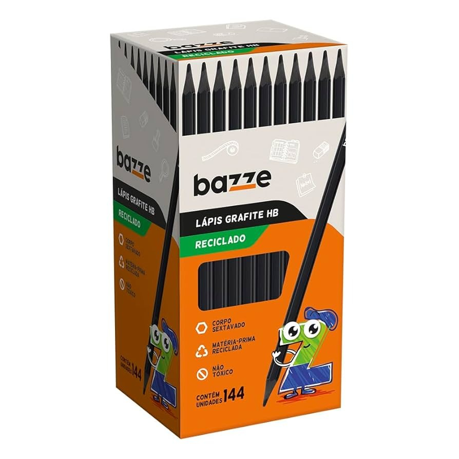 LAPIS DE ESCREVER GRAFITE BAZZE HB SEXTAVADO RECICLADO