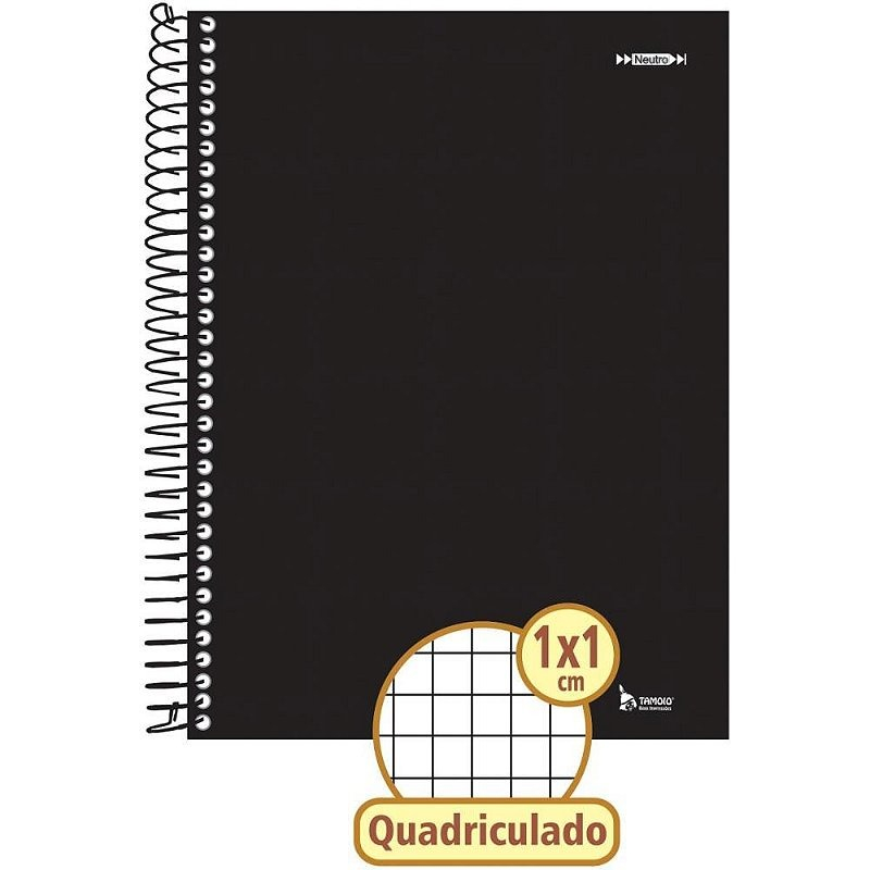 CADERNO QUADRICULADO 1X1CM 96F ESPIRAL PRETO